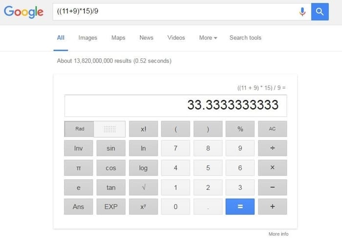 google search features calculator